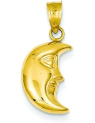 14K Yellow Gold 3D Moon Crescent Charm Pendant Jewelry