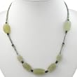 Handmade Light Green Serpentine & Red Agate Necklace With Antiqued Silver Beads