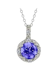 0.53 Ct Round Blue Tanzanite and White Diamond 18k White Gold Pendant