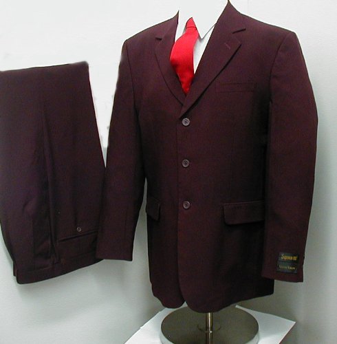 New Men's Three Button Single Breasted Burgundy Maroon Dress Suit
