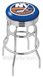 New York Islanders 25 Inch Chrome Double Ring Swivel Bar Stool with Ribbed Accent Ring