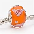 Murano Style Glass Lampwork Bead Fits Pandora Orange With Rose 14mm (1)