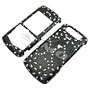 BLACK LEATHER CRYSTAL FLOWERS design for Blackberry Pearl 2 8110 8120 8130 snap on cover faceplate (many other designs available!)
