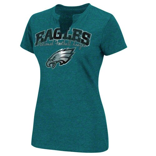 NFL Women's Philadelphia Eagles Champion Swagger II Short Sleeve Split Crew Neck Heather Tee (Dark Green Heather, Medium)