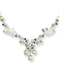 Sterling Silver Aventurine/Quartz/Green & White Cultured Pearl Necklace