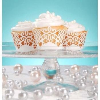 David Tutera Collection Package of 24 White Laser Cut White Paper Cupcake Wrappers