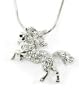 Beautiful Horse Jumping Ice Crystal Charm Necklace Silver Tone