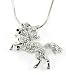 Beautiful Horse Jumping Ice Crystal Charm Necklace Silver Tone