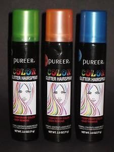 Lot of 3 Pureer Glitter Hairspray (Green +Orange &amp; Blue)