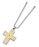 Stainless Steel 14k Gold and Diamond Accent Cross Necklace - 22 inches