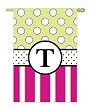 Monogram Peppy Pink & Green Polka Dot Double Sided Garden Size Flag - T Monogram Peppy Pink & Green Polka Dot Double Sided Garden Size Flag - T