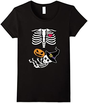 Women's Pregnant Skeleton X-ray Costume Halloween Shirt XL Black