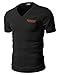 H2H Mens Basic Cotton V-Neck T-Shirts with Point Shoulder Button Leather Pocket Black US M/Asia L (JDSK16)