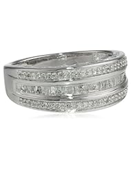 Sterling Silver Round and Baguette Diamond Band (1/2 cttw, IJ Color, I2-I3 Clarity)