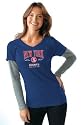 New York Giants Women's T-Shirt: Alyssa Milano NFL Legacy Tri Blend Long Sleeve Layered Tissue T-Shirt