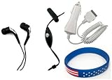 Apple iPod Video 60GB/80GB 5th Generation Accessory Bundle- Stereo Headset Hands-free + Auto Car Vehicle Charger + Free Stars Stripes Wristband