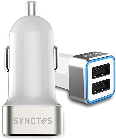 Powerful & Compact Dual USB Car Charger 24W / 4.8A from Synctos to Charge Your Phone / Tablet Fast & Safe. Compatible w/ Apple iPhone / iPad / iPod / Samsung Galaxy / HTC / LG / Android / GPS (White)