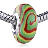 Pugster Bead Green Yellow Red Swirl European Charm Bead Fits Pandora Bracelet