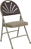 Fan Back Metal Folding Chair with Brown Fabric Seat, Brown Back, and Bone Frame [HF-MC704F-BO-BN-BN-GG]