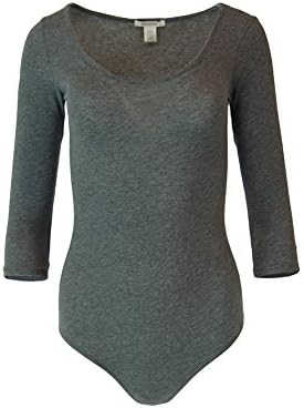 Style Creek Women's Solid Basic 3/4 Sleeves Bodysuit Top Grey