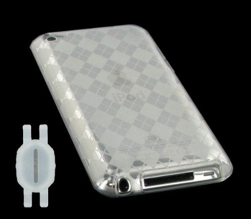 Photo Clear Plaid Design TPU Silicone Crystal Skin Case for Apple iPod Touch 4th Generation with Shoe Silicone Pouch for Nike+ iPod Sensor (iPod NOT Included)