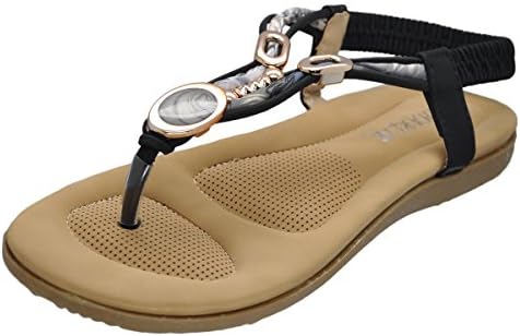 Sharlir Women's Embellished Open Toe Comfort Cushioned Elastic Ankle Strap Sandals (5 B(M) US, X4)
