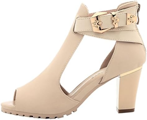 WUXING Christmas Women's Strappy Buckle Platform Fashion High Heels Sandals(7.5 B(M)US, beige)