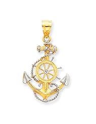 14k Yellow Gold & Rhodium Anchor w/Rope Pendant
