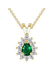 18K Yellow Gold Pear Cut Emerald And Round Diamond Pendant (GIA Certificate)