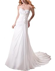 Sexy Strapless Chiffon Lace-Up Applique  Beaded Sleeveless Sweetheart Wedding Dress  with a Brush/Sweep Train  With Ruffles