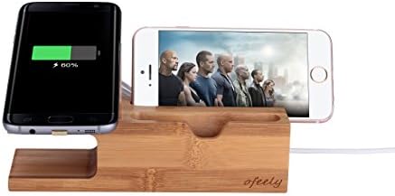AIDEFU Wireless Charging Station,Bamboo Wood Wireless Charging Stand with 5 Ports USB Charging Mount Holder for Samsung &amp; Android Mobile Phone