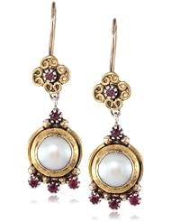 Stella Flame "Oceana" Oxidized Silver, 24K Pearl and Ruby Drop Earrings