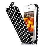 Fosmon Polka Dot Magnet Flip Hard Leather Case For Apple iPhone 4 / 4S - Black / White