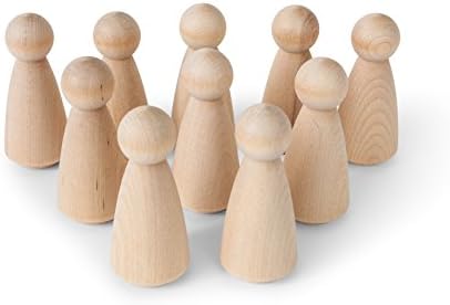 Natural Unfinished Wooden Peg Doll Bodies - Quality People Shapes - Great for Arts and Crafts - Birch and Maple Wood Turnings - Artist Set of 10 X-Large Angels