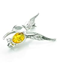 SilverAmber 925 Sterling Silver & Baltic Amber Jewellery - Hummingbird Brooch 4070