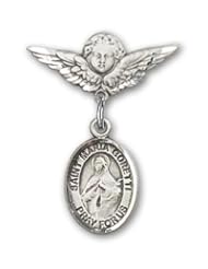 Sterling Silver Baby Badge with St. Maria Goretti Charm and Angel with Wings Badge Pin