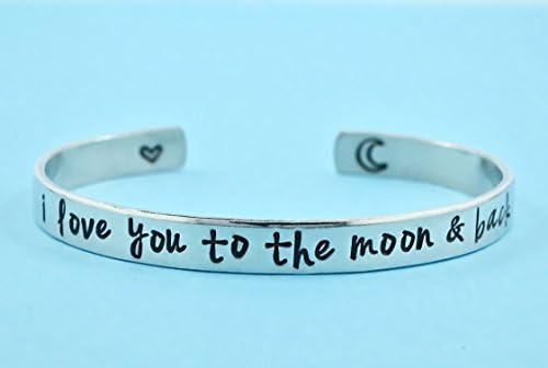 Love Statement Giftsi love you to the moon and back - Hand Stamped Aluminum Cuff Bracelet, Gift for Her & Him, Couples Mother Daughter Sisters Friends, Birthday Valentines Anniversary Christmas
