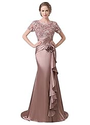 Mermaid Scoop Neck Satin/Tulle Lace Mother-of-the-Bride Dress/Wedding Dress 