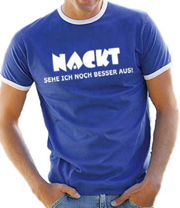 Touchlines Herren Kontrast / Ringer T-Shirt Nackt sehe ich noch besser aus!, royal/white,  Preisvergleich