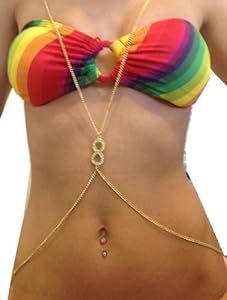 WIIPU Gold Infinity Body Jewelry Bikini Crossover Sexy Slave Harness body chain(wiipu-C264)