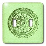 Jaclinart Bows Scrolls Shells Floral Damask - Soft green ornate vintage architectural element on pastel spring green damask background - Light Switch Covers - double toggle switch