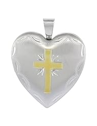 Sterling Silver Heart Locket Necklace 4 Picture Gold Cross 1 inch