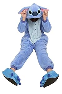 LATH.PIN Unisex Costume Animal Cosplay Onesie Adult Pajamas Anime Cartoon Sleepwear (L, Blue Stitch)