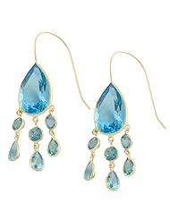 14 Karat Yellow Gold 10x15mm Pear Shaped Blue Topaz Chandelier Wire Earrings