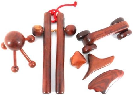 Set 6 Pcs. Reflexology Traditional Thai Massage Wooden Stick Tool Hand Head Foot Face Body Massage Tool Massager Red Wood #9 by Thai massage