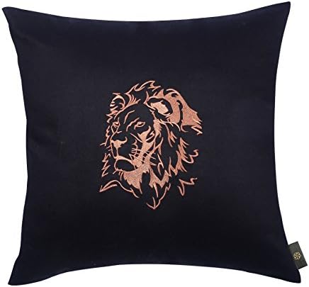 CasStar 100% Cotton 18*18 Inches Square Cushion Case Embroidered Silhouette Lion Throw Pillow Cover for Decoration, Black