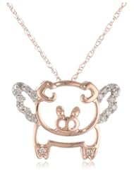 XPY 10k Rose-Gold Diamond Flying Pig (0.10 cttw, I-J Color, I2-I3 Clarity), 18"