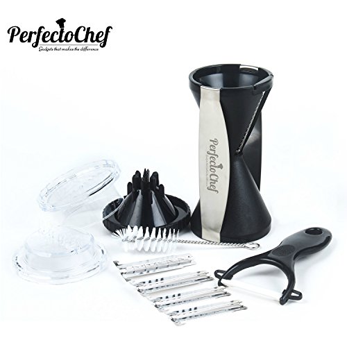 Vegetable Slicer New Perfectochef 4 Blades Spiralizer, 150% Bigger 