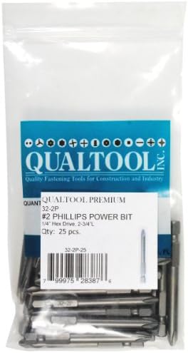 Qualtool Premium 32-2P-25 1/4-Inch Hex Drive Size 2 Phillips Power Bit, 25-Pack