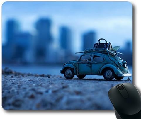 New Design Mousepad Light Blue Volkswagen Beetle Toy Car Side View Wallpaper Mouse Pad Non-Slip Neoprene Standard Size 9 Inch(220mm) X 7 Inch(180mm) X 1/8 Inch(3mm)